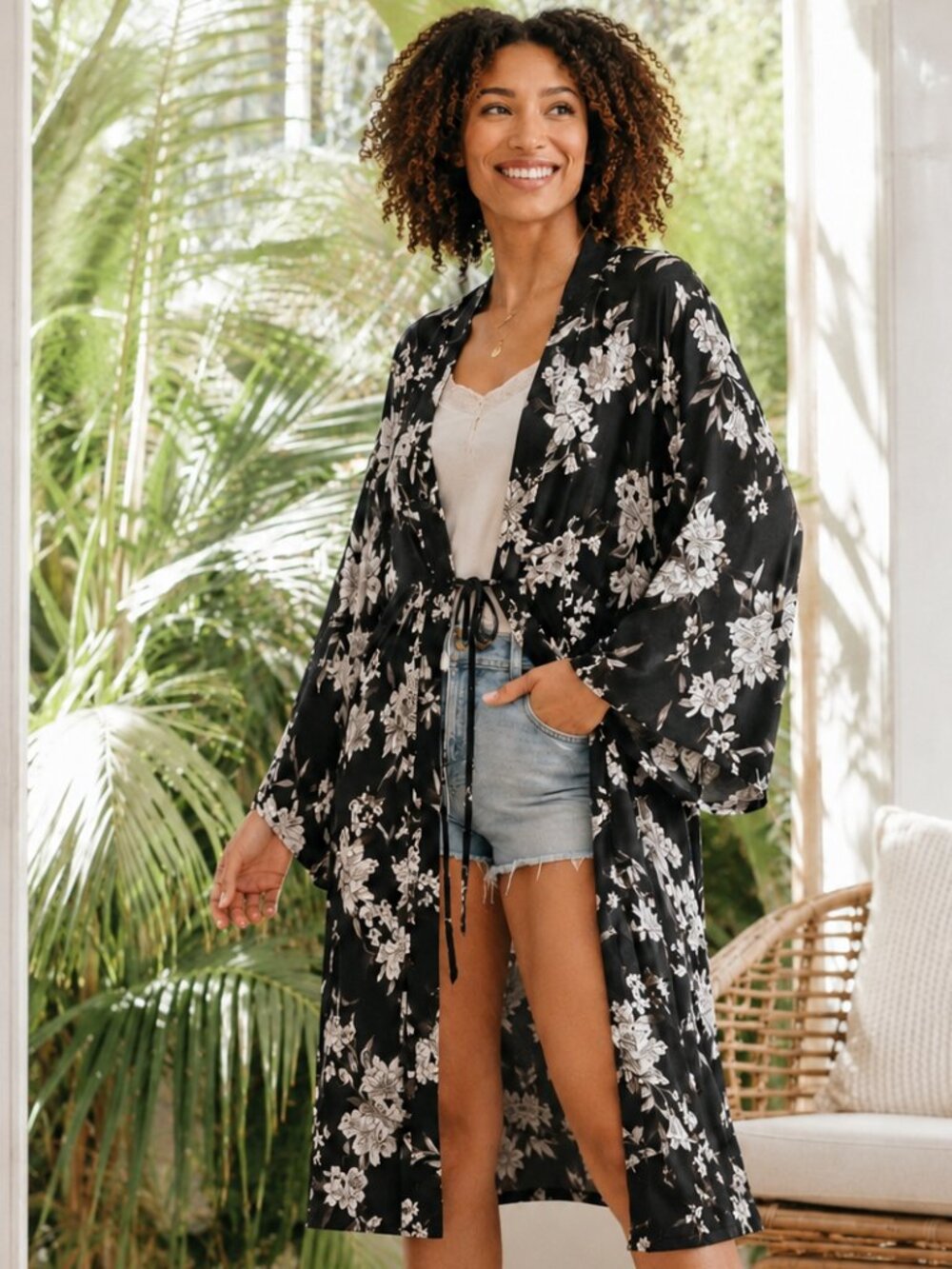 Spiritual Gangster Maya Floral Kimono Robe Swim Cover-Up Boho Lightweight One Si